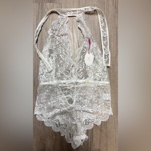 Delicate White Lace Halter Chemise